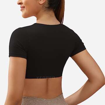YEOREO Kyla Workout Crop Tops for Women Short Sleeve Twist Front Crop Tank Top Padded Sports Bra Casual Shirts