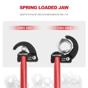 HAUTMEC 11-Inch Pro Basin Wrench Sink Faucet Wrench for Tight Spaces with Adjustable 3/8'' to 1-1/4'...