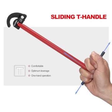 HAUTMEC 11-Inch Pro Basin Wrench Sink Faucet Wrench for Tight Spaces with Adjustable 3/8'' to 1-1/4'' Capacity Plumber Wrench for Faucet Hex Nuts under Sink HT0261-PL(Red)