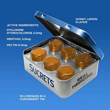 Sucrets Sore Throat & Cough Lozenges, Honey Lemon, 18 Count (3 Pack)