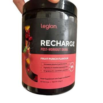 Legion Recharge Post Workout Supplement - All Natural Muscle Builder & Recovery Drink With Creatine Monohydrate. Naturally Sweetened & Flavored, Safe & Healthy. 60 Servings. (Fruit Punch, 60 Servings)