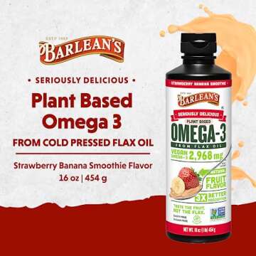 Barlean's Strawberry Banana Omega 3 Liquid Flaxseed Oil with 2,968 mg Vegan Omegas 3 6 9, Smoothie S...