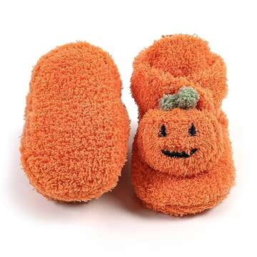 GDSDYM Baby Booties Cozy Christams Slippers Soft Baby Halloween Pumpkin Shoes Winter Warm Infant Newborn Crib Sock Shoes First Walkers