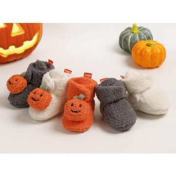 GDSDYM Baby Booties Cozy Christams Slippers Soft Baby Halloween Pumpkin Shoes Winter Warm Infant Newborn Crib Sock Shoes First Walkers