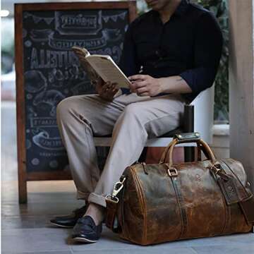 Leather Duffle Bag for Men - Full Grain Leather Travel Bag - TSA Approved Carry On Weekender Overnig...