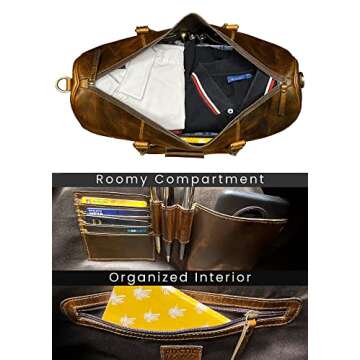 Leather Duffle Bag for Men - Full Grain Leather Travel Bag - TSA Approved Carry On Weekender Overnight Duffel Bag (Brown, 20 inch)