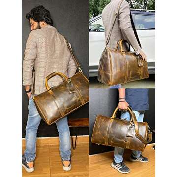 Leather Duffle Bag for Men - Full Grain Leather Travel Bag - TSA Approved Carry On Weekender Overnight Duffel Bag (Brown, 20 inch)