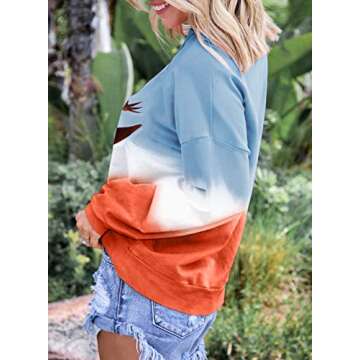 Eytino Women Long Sleeve Crewneck Sweatshirts Colorblock Tie Dye Print Tops,Medium Orange