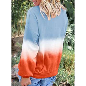 Eytino Women Long Sleeve Crewneck Sweatshirts Colorblock Tie Dye Print Tops,Medium Orange