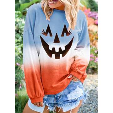 Eytino Women Long Sleeve Crewneck Sweatshirts Colorblock Tie Dye Print Tops,Medium Orange