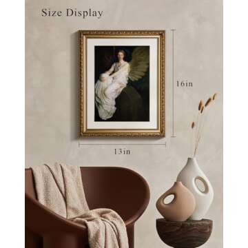 VIYYIEA Gold Framed Wall Art Canvas Print Home Decor Stevenson Angel Wall Prints Vintage America Country Memorial Classical Oil Painting Decorative for Living Room Bedroom Office Wall Decor 13x16in