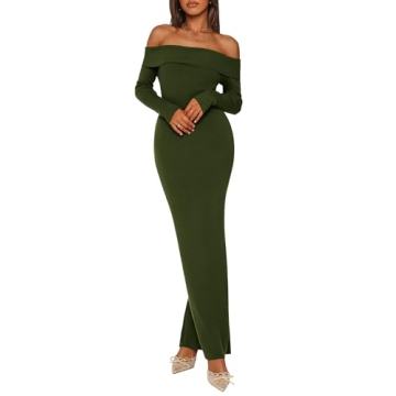 PRETTYGARDEN Women's Winter Sweater Dress Long Sleeve Off Shoulder Slit Maxi Bodycon Cocktail Party ...
