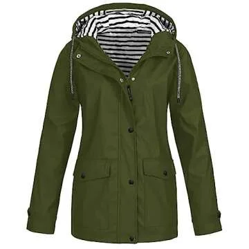 Mmoneyake Women's Waterproof Casual Long Rain Jacket
