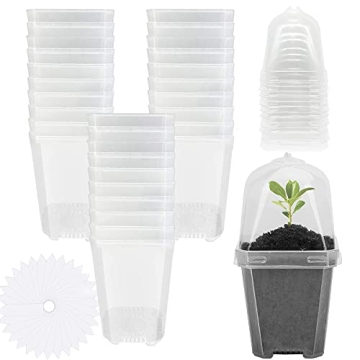 EBaokuup 30PCS Clear Plant Nursery Pots with Humidity Dome - 3" Durable Plastic Gardening Pot with L...