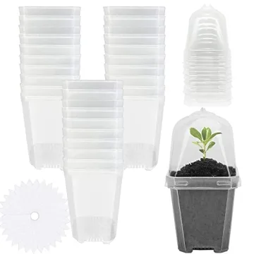 EBaokuup 30PCS Clear Plant Nursery Pots with Humidity Dome - 3" Durable Plastic Gardening Pot with L...