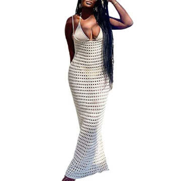 Women Knitted Backless Crochet Maxi Dress for Summer
