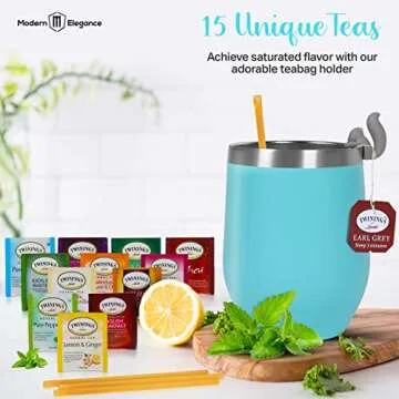 Tea Gift Set - Perfect Tea Gift for Women & Men, Tea Lovers Gift Basket with Assorted Teas, Elegant Mug, and Pure Honey (Teal)