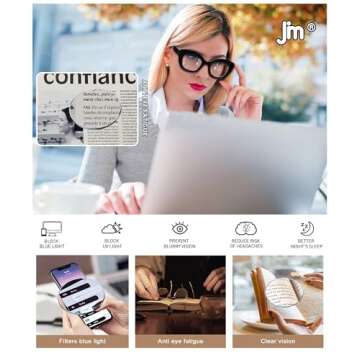 JM 3 Pack Oversized Cat Eye Reading Glasses for Women Funky Blue Light Flexible Cateye Readers +2.0