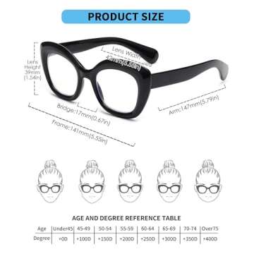 JM 3 Pack Oversized Cat Eye Reading Glasses for Women Funky Blue Light Flexible Cateye Readers +2.0