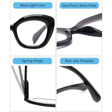 JM 3 Pack Oversized Cat Eye Reading Glasses for Women Funky Blue Light Flexible Cateye Readers +2.0