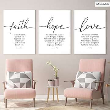 Faith Hope Love Canvas Wall Art - Inspiring Bible Quotes
