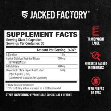 Jacked Factory N.O. XT Nitric Oxide Supplements for Men w/Nitrosigine L Arginine L Citrulline Supplement for Muscle Pumps & Vascularity - Pre Workout Nitric Oxide Booster & Muscle Builder - 90 Caps