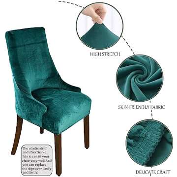 BOGUANG Velvet Tufted Wingback Chair Cover Slipcovers,Stretch Fit Dining Chair Covers,Reusable Washable Soft Spandex Sloping Armchair Cover (Dark Green, Set of 4)