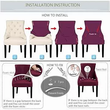 BOGUANG Velvet Tufted Wingback Chair Cover Slipcovers,Stretch Fit Dining Chair Covers,Reusable Washable Soft Spandex Sloping Armchair Cover (Dark Green, Set of 4)