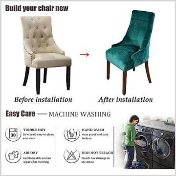 BOGUANG Velvet Tufted Wingback Chair Cover Slipcovers,Stretch Fit Dining Chair Covers,Reusable Washable Soft Spandex Sloping Armchair Cover (Dark Green, Set of 4)