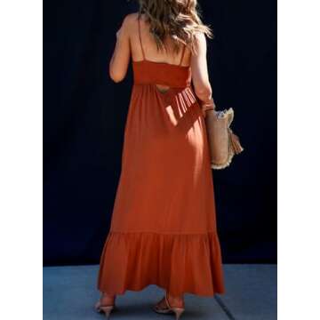 Dokotoo Maxi Dresses for Women 2025 Summer Sleeveless Button Spaghetti Strap Smocked Empire Waist A-...