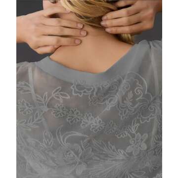 Aimiray Women's Sexy Mesh Tops Short Sleeve Round Neck Lace 3D Printed Floral Sheer Blouse See Through Layering Shirt Tops(Grey-M)