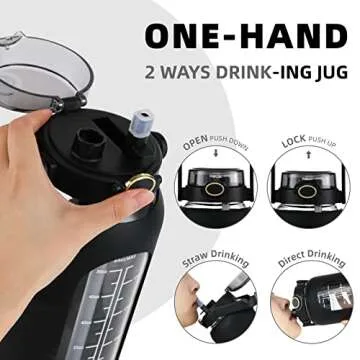 SIEROZUR 64oz Glass Water Bottle with Straw and Handle Lid Half Gallon Motivational Glass Bottle wit...