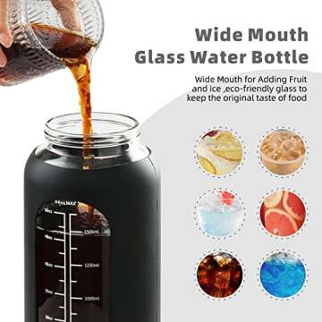 Hydrating SIEROZUR 64oz Glass Water Bottle with Straw