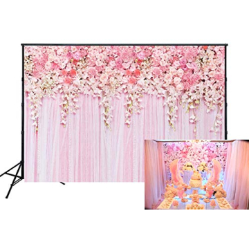 Muzi 7x5ft Pink Floral Backdrop for Stunning Baby Showers and Weddings