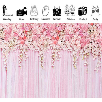 Muzi 7x5ft Pink Floral Backdrop for Events and Photography