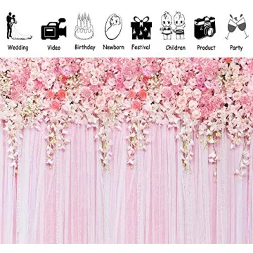 Muzi 7x5ft Pink Floral Backdrop for Events and Photography