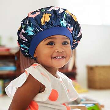 3 Pieces Kids Satin Bonnet Dinosaur Wide Elastic Band Sleeping Cap Soft Silk Double Layer Night Hair Hats for Teens Toddler Child Baby