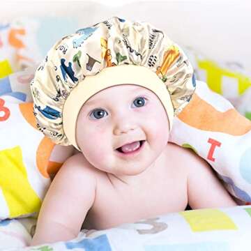 3 Pieces Kids Satin Bonnet Dinosaur Wide Elastic Band Sleeping Cap Soft Silk Double Layer Night Hair Hats for Teens Toddler Child Baby
