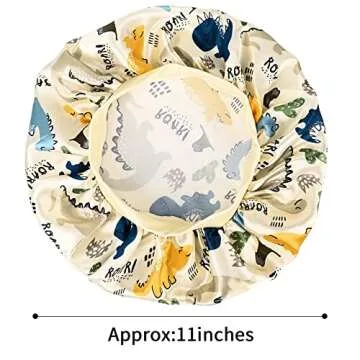 3 Pieces Kids Satin Bonnet Dinosaur Wide Elastic Band Sleeping Cap Soft Silk Double Layer Night Hair Hats for Teens Toddler Child Baby