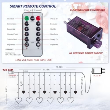 LOLStar Valentine's Day Heart-Shaped LED Curtain Lights for Decor