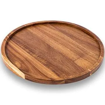 11.5 Inches Candle Holder Tray Home Decor, Round Wood Tray for Coffee Table, Small Wooden Serving Tr...