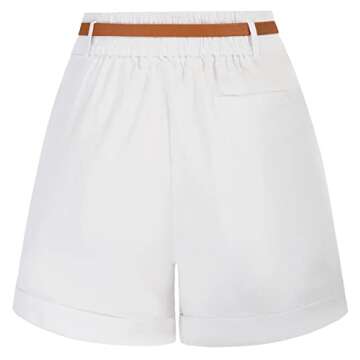 Ladies High Waisted Wide Leg Shorts Summer Linen Shorts Bermuda Shorts (White,L)