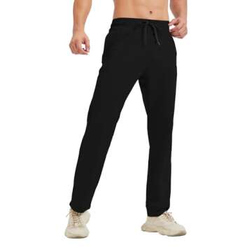 Idtswch 36 Inseam Mens Tall Sweatpants Open Bottom Joggers Casual Loose Fit Athletic Yoga Pants with Pockets Black