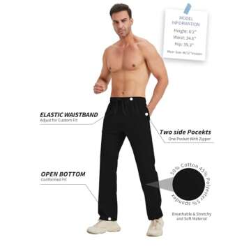 Idtswch 36 Inseam Mens Tall Sweatpants Open Bottom Joggers Casual Loose Fit Athletic Yoga Pants with Pockets Black