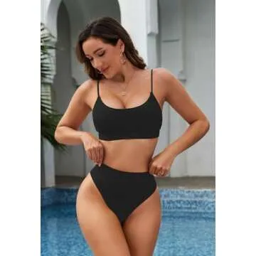 Pink Queen Women's High Cut High Waisted Cheeky Two Piece Swimwear S Black