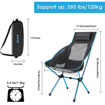 G4Free Folding Camping Chair, High Back Lightweight Camp Chair with Removable Pillow, Side Pocket & Carry Bag, Compact & Heavy Duty 300lbs for Outdoor, Picnic, Festival, Hiking, Backpacking (Blue)