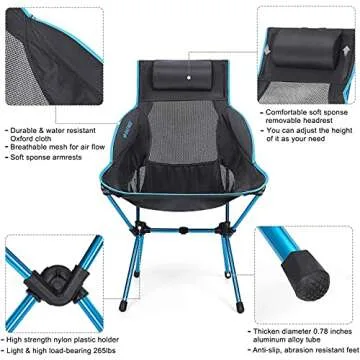 G4Free Folding Camping Chair, High Back Lightweight Camp Chair with Removable Pillow, Side Pocket & Carry Bag, Compact & Heavy Duty 300lbs for Outdoor, Picnic, Festival, Hiking, Backpacking (Blue)