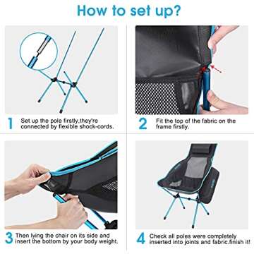 G4Free Folding Camping Chair, High Back Lightweight Camp Chair with Removable Pillow, Side Pocket & Carry Bag, Compact & Heavy Duty 300lbs for Outdoor, Picnic, Festival, Hiking, Backpacking (Blue)