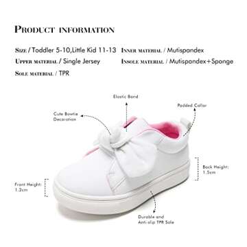 FUNKYMONKEY Girls Cute Bowknot Sneakers for Toddlers