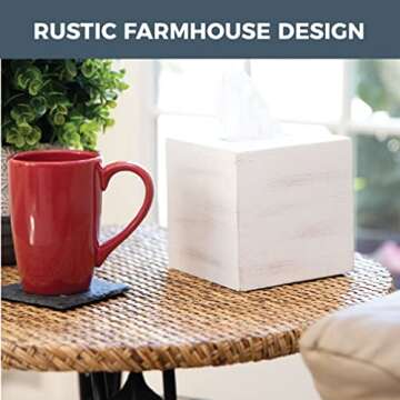 Crutello Rustic Farmhouse Tissue Box Cover - Durable Elegant Wooden Holder - 5" x 6"